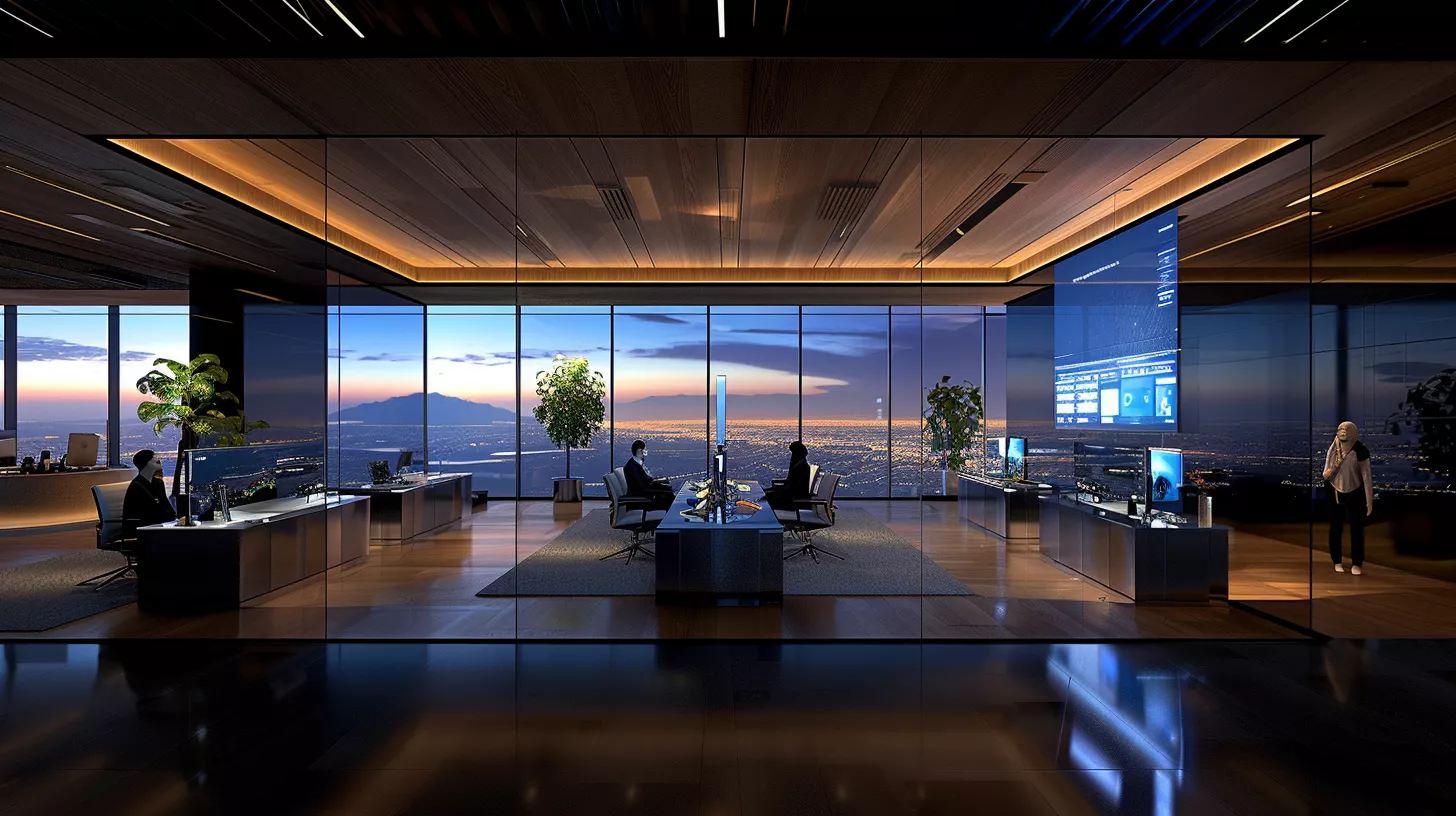 مكتب إداري حديث يعمل بأنظمة ذكية تلقائية